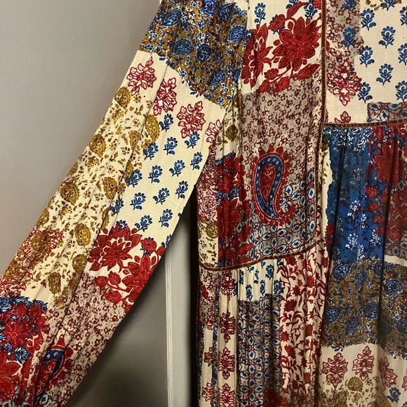 Zara bandana patchwork midi cotton dress fall colours L - Picture 3 of 7